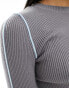 Фото #4 товара Pieces ribbed top in grey with baby blue piping