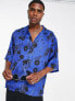 Фото #1 товара ASOS DESIGN dropped shoulder oversized revere satin shirt in blue floral print