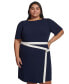 Plus Size Puff-Sleeve Tipped Dress
