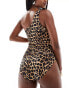 Фото #2 товара Threadbare reversible one shoulder swimsuit in solid chocolate brown & leopard print