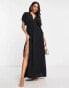 ASOS DESIGN flutter sleeve maxi beach dress with channelled tie waist in black