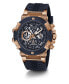 Men's Rose Gold-Tone Navy Genuine Leather, Silicone Strap, Multi-Function Watch, 46mm