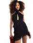 Фото #2 товара ASOS DESIGN halter neck bias mini dress with cut out and frill detail in black