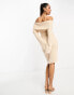 Pretty Lavish bardot borg knit mini dress in ecru