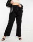 DTT Plus Fern staright leg jeans with button front in black