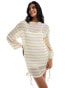 ASOS DESIGN glitter stitch crochet mini dress with ruched side in metallic stripe