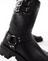 Glamorous Wide Fit harness biker boots in washed grey