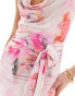 Фото #8 товара ASOS DESIGN cowl drape mini dress with corsage train detail in pink floral print