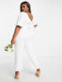Hope & Ivy Plus Bridal puff sleeve bow back jumpsuit in ivory