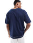 ASOS DESIGN oversized button up baseball t-shirt with contrast piping in navy