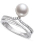 Cultured Freshwater Button Pearl (7mm) & Lab-Created White Sapphire (1/4 ct. t.w.) Multirow Statement Ring