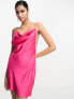 Фото #3 товара ASOS DESIGN satin diamante trim strap cowl neck mini cami dress in hot pink