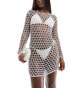 In The Style metallic crochet long sleeve scoop back mini beach dress in silver Серебристый, EU 38-40 - фото #1