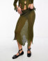 Фото #3 товара COLLUSION open stitch knitted midi skirt with asymetric hem co-ord in khaki