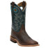 Justin Boots Austin 11 Inch Embroidery Square Toe Cowboy Mens Blue, Brown Casua