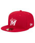Фото #1 товара Men's Red Miami Marlins White Logo 59Fifty Fitted Hat