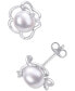 ფოტო #1 პროდუქტის Cultured Freshwater Pearl (7-1/2mm) & Lab-Created White Sapphire Accent Flower Stud Earrings in Sterling Silver
