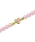 Rose Quartz & Cubic Zirconia Heart Bead Stretch Bracelet in 18k Gold-Plated Sterling Silver