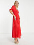 ASOS DESIGN Tall puff sleeve pleated dobby midi dress with scallop trim in red