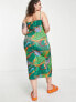 Фото #2 товара COLLUSION Plus butterfly print cami midi dress in green