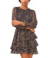 Petite Floral Print Blouson-Sleeve Fit & Flare Dress