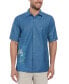 Men's Chambray Short Sleeve Tropical Leaf Print Linen Blend Button-Front Shirt