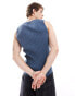 ASOS DESIGN muscle lightweight knitted rib V neck vest in navy