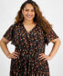 Plus Size Printed Flutter-Sleeve A-Line Dress