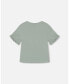 Girl Organic Cotton Top With Print And Frills Olive Green - Child