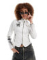 Reclaimed Vintage nylon motor jacket with embroidery in white