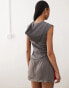 Фото #2 товара COLLUSION fitted asymmetric zip through hooded moto top with red panel co-ord in grey