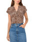 Фото #1 товара Women's Animal-Print Split Neck Short Sleeve Blouse