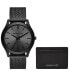 ფოტო #1 პროდუქტის Men's Runway Three-Hand Black Stainless Steel Mesh Watch 44mm and Wallet Gift Set