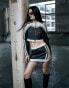 Фото #1 товара Murci leather look mini skirt co-ord in black with cream trim