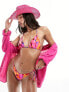 Фото #1 товара South Beach marble print tie side bikini bottom in bright pink abstract print