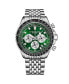 ფოტო #1 პროდუქტის Men's Watch with Japan Chrono Movement, Silver Stainless Steel Case, Green Dial, Black/Rose Bezel Stainless Steel beaded bracelet