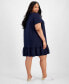 Фото #2 товара Plus Size Short-Sleeve Tiered Embroidered Dress