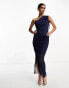 Фото #1 товара ASOS DESIGN one shoulder ruched midi dress in navy