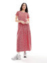 Фото #1 товара Wednesday's Girl tiered smudge spot midaxi smock dress in red and pink