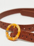 ASOS DESIGN faux leather belt in ostrich skin texture with wooden buckle
