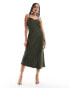 Фото #1 товара New Look cross back satin slip dress in dark khaki