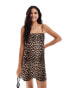 ASOS DESIGN bow detail strappy a line mini dress in leopard print Леопардовый, XS - EU 32-34 - фото #1