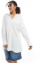 Stradivarius oversized linen look shirt in white