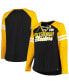 ფოტო #1 პროდუქტის Women's Black, Gold Pittsburgh Steelers Plus Size True to Form Lace-Up V-Neck Raglan Long Sleeve T-shirt