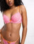 Ann Summers Heart To Heart lace padded plunge bra with contrast binding in pink and orange