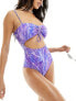 Фото #1 товара Monki twist front swimsuit in purple swirl print