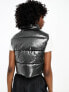 Pimkie cropped glossy gilet in black