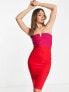 Фото #1 товара Vesper bandeau mini dress with notch detail in red and pink colour block