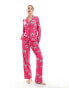 Chelsea Peers Exclusive jersey dalmation print button top and trouser pyjama set in hot pink