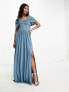 Фото #7 товара Little Mistress Bridesmaids bardot gathered maxi dress in mesh in blue